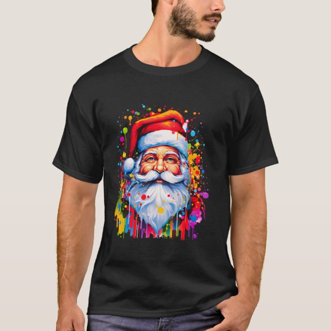 Camiseta Árvore de Natal Colorida do Pai Natal (Frente)