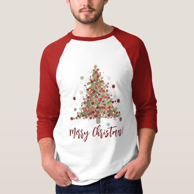 Camiseta Árvore de Natal com Bolinhas de Natal em Aquarela (Frente)