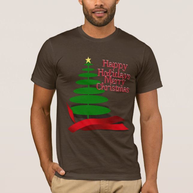 Camiseta Árvore de Natal com Faixa Vermelha (Frente)