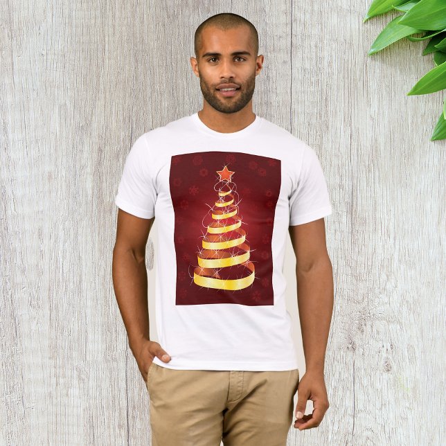 Camiseta Árvore de Natal com Fita Dourada Moderna e Elegant (Criador carregado)