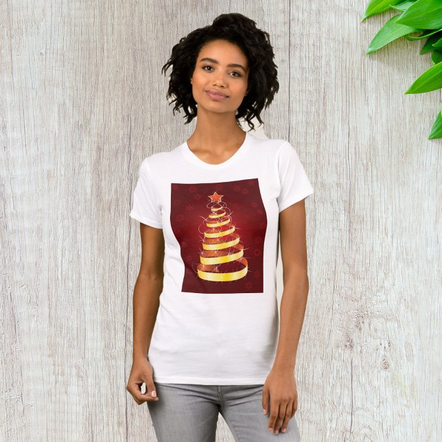 Camiseta Árvore de Natal com Fita Dourada Moderna e Elegant (Criador carregado)