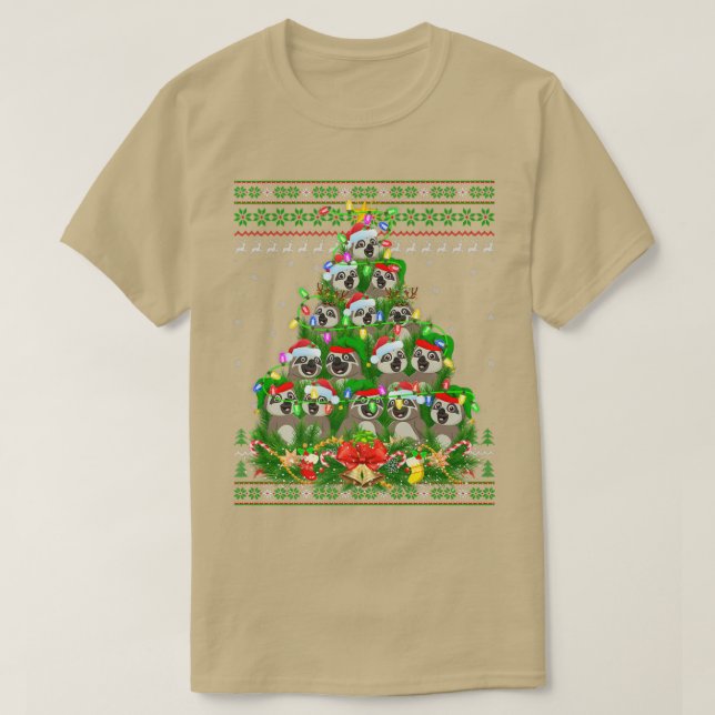 Camiseta Árvore de Natal com Iluminação Sloth Xmas Papai No (Frente do Design)