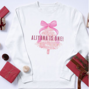 Camiseta Árvore de Natal com Laço Rosa Pastel Aniversário d