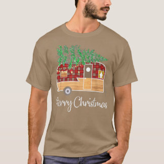 Camiseta Árvore de Natal com Luzes de Natal Alegre Plaid de