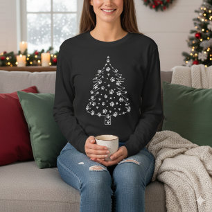 Camiseta Árvore de Natal com Patas de Cachorro Amante de