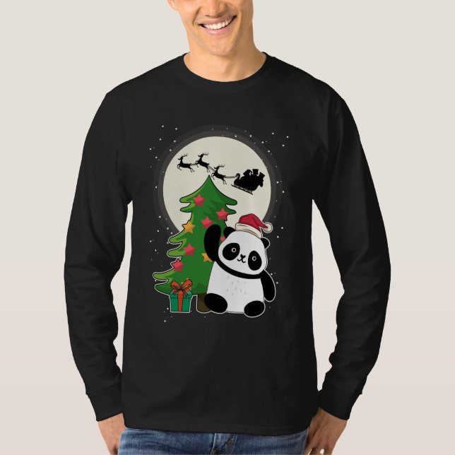 Camiseta Árvore de Natal Com Presente De Natal De Panda (Frente)