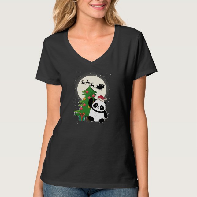 Camiseta Árvore de Natal Com Presente De Natal De Panda (Frente)