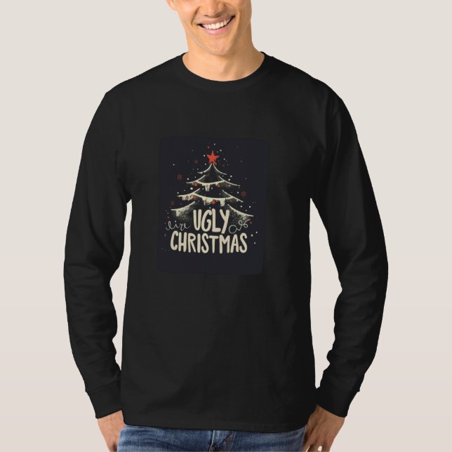 Camiseta Árvore de Natal com roupa feia de Natal para Menin (Frente)