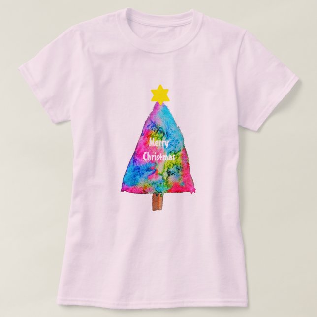 Camiseta Árvore de Natal - cores modernas fundas (Frente do Design)