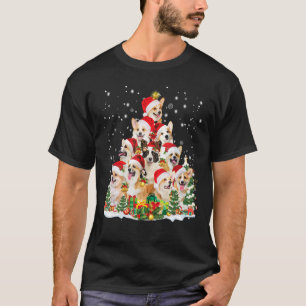 Camiseta Árvore de Natal Corgi Chapéu de Papai Noel Cachorr