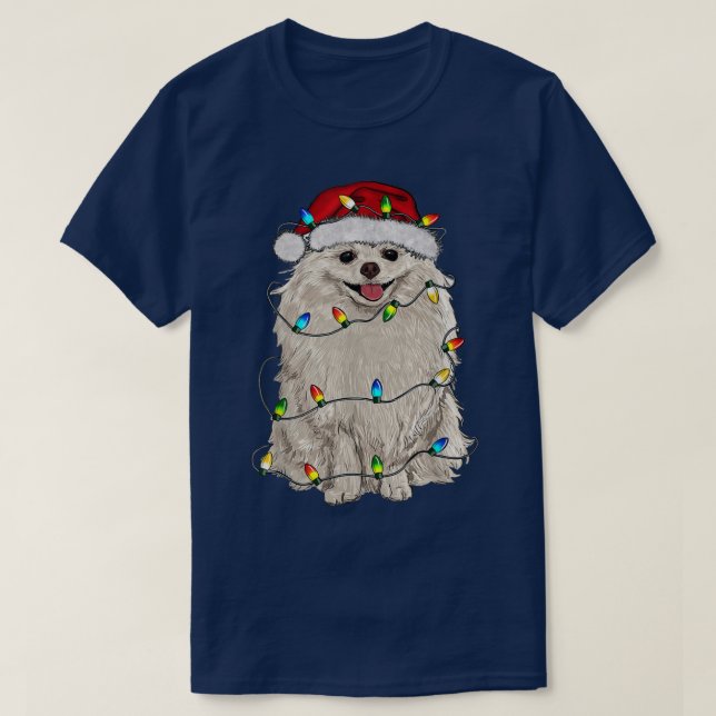 Camiseta Árvore de Natal da Pomerânia Leve Cão de Pajama X (Frente do Design)