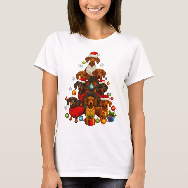 Camiseta Árvore de Natal Dachshund (Frente)
