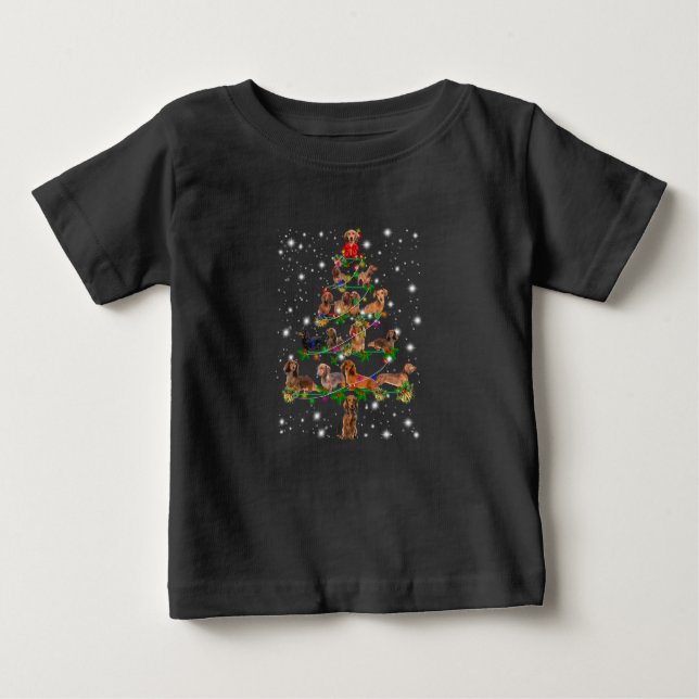 Camiseta Árvore De Natal Dachshund Coberta Por Lâmpada De L (Frente)