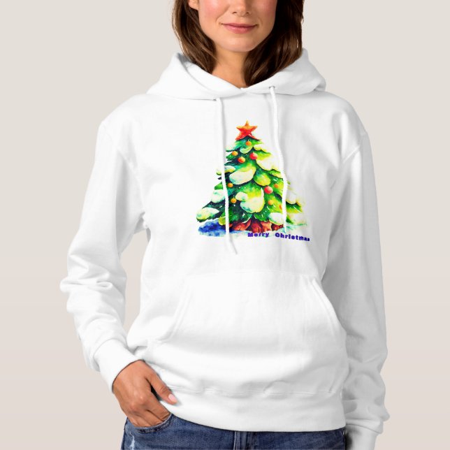 Camiseta Árvore de Natal de Aquarela com neve (Frente)