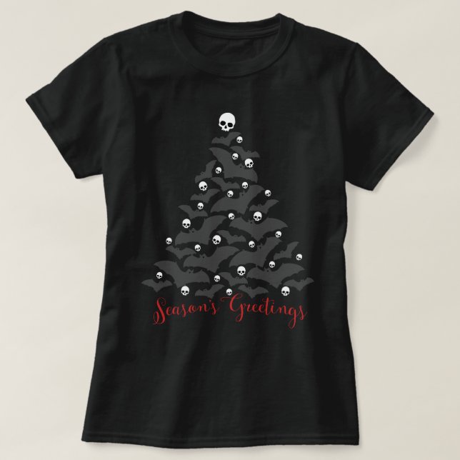 Camiseta Árvore de Natal de Bats Gótica (Frente do Design)