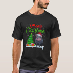 Camiseta Árvore de Natal de Boi Luzes Engraçadas Boar de Na