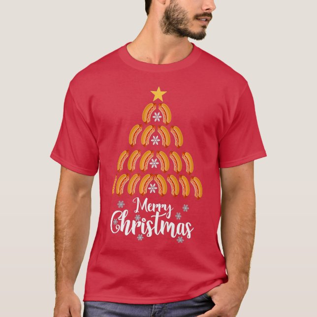 Camiseta árvore de natal de cachorro-quente engraçado para  (Frente)