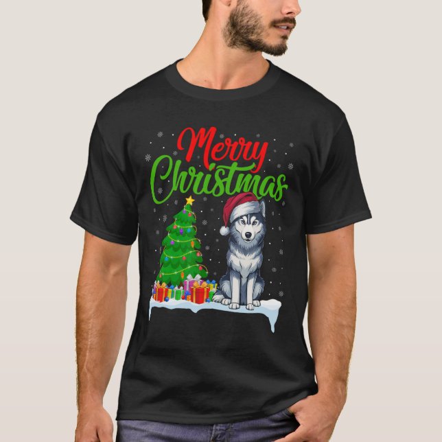 Camiseta Árvore de Natal de Cachorro Siberiano - Árvore de  (Frente)
