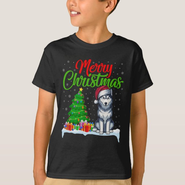Camiseta Árvore de Natal de Cachorro Siberiano - Árvore de  (Frente)