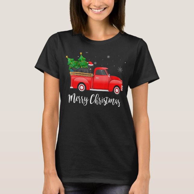 Camiseta Árvore De Natal De Caminhão Vermelho De Retriever  (Frente)