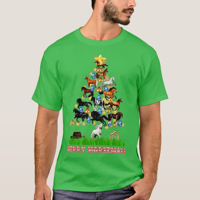 Camiseta Árvore de Natal de Cavalos de Natal (Frente)