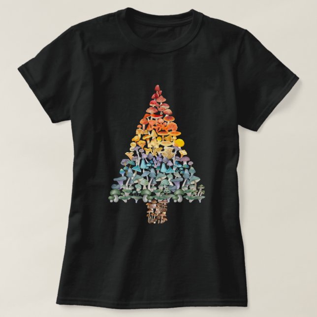 Camiseta Árvore de Natal de Cogumelo - Arco-Íris (Frente do Design)