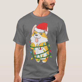 Camiseta Árvore de Natal de Corgi Bonito Luzes de Cachorro 