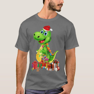 Camiseta Árvore de Natal de Dinossauro Bonito com Luzes de