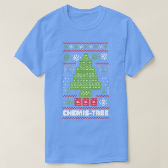 Camiseta Árvore de Natal de Elementos Químicos de Mesa Peri (Frente do Design)