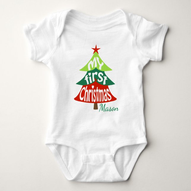 Camiseta Árvore de Natal de Fato de Natal de 1rua de bebê (Frente)