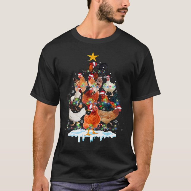 Camiseta Árvore de Natal de Frango Luz de Frango Xmas (Frente)
