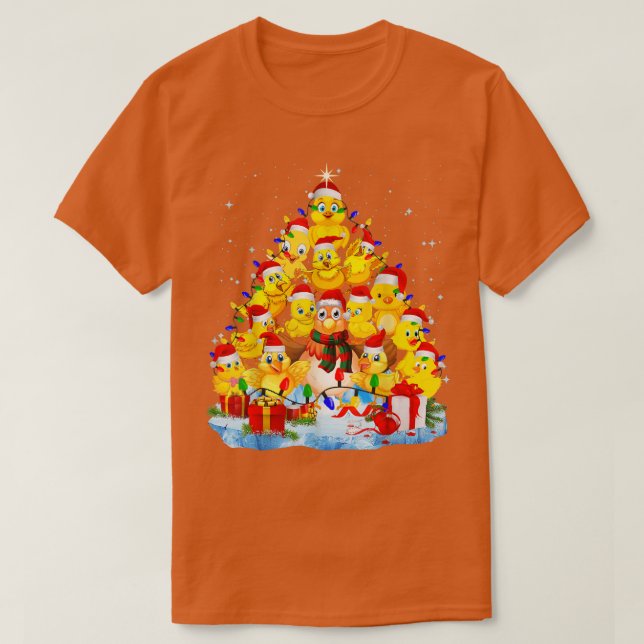 Camiseta Árvore de Natal de Frango Luz Engraçada Xmas de Fr (Frente do Design)