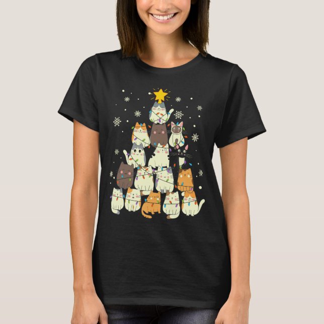 Camiseta árvore de natal de gato-do-kawaii (Frente)