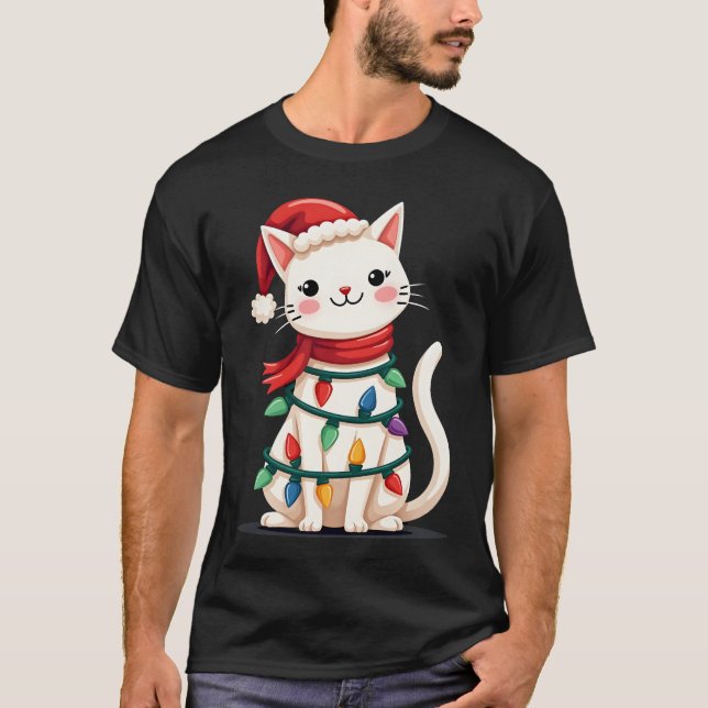 Camiseta Árvore de Natal de Gato Natal (1) (Frente)