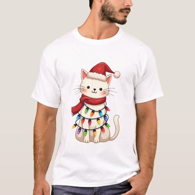 Camiseta Árvore de Natal de Gato Natal (3) (Frente)