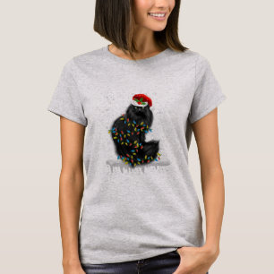 Camiseta Árvore de Natal de Gato Negro Deco Luz Engraçado