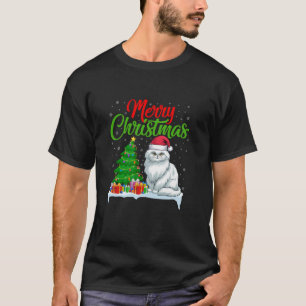 Camiseta Árvore de Natal de Gato Persa Luz Xmas Gato Persa