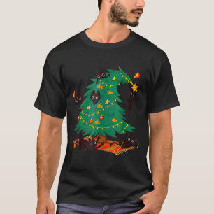 Camiseta Árvore de Natal de Gato Preto Engraçado