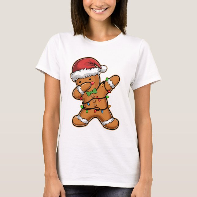 Camiseta Árvore de Natal de Gengibre Dançando Luz Natal (Frente)