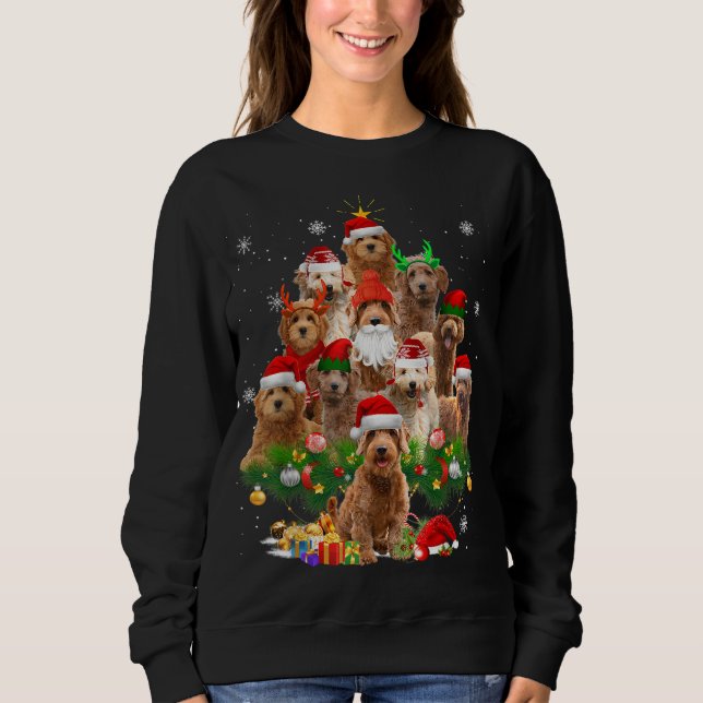Camiseta Árvore de Natal de Goldendoodle Luz Engraçada Cach (Frente)