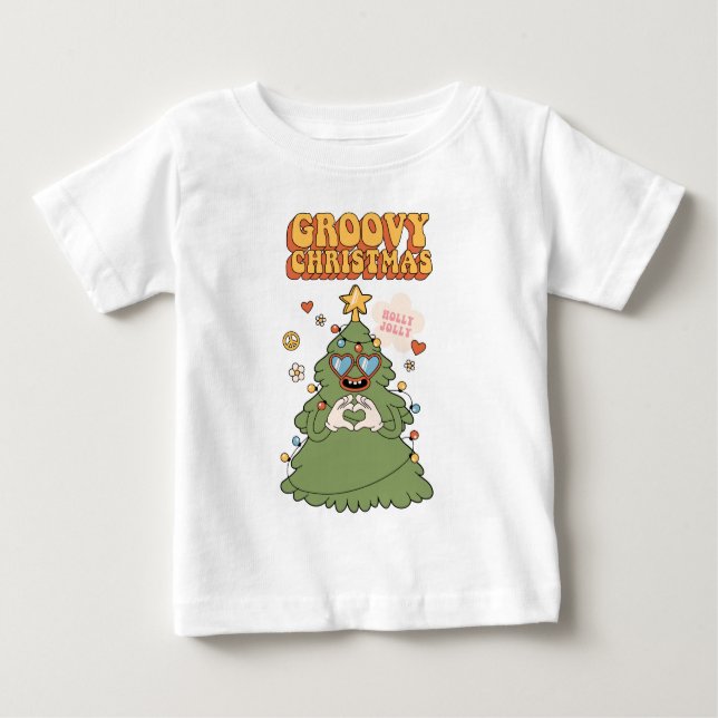 Camiseta Árvore de Natal de Groovy - Holly Jolly Vibes (Frente)