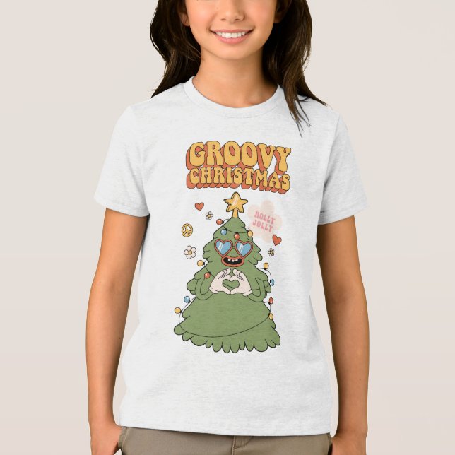 Camiseta Árvore de Natal de Groovy - Holly Jolly Vibes (Frente)
