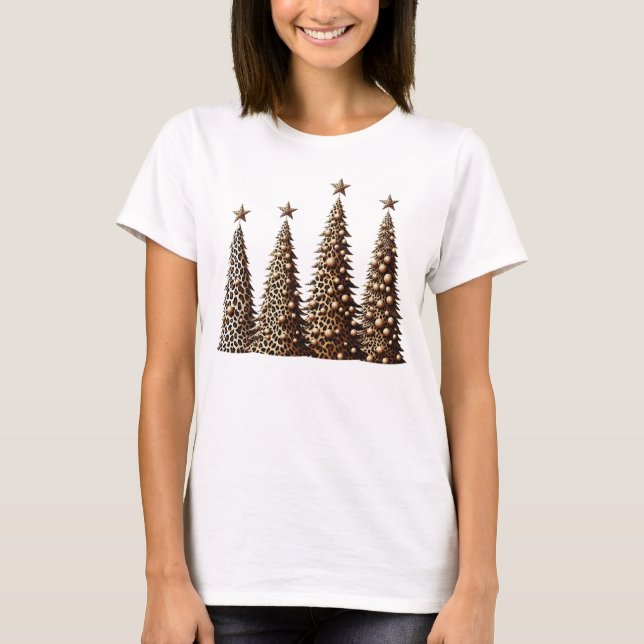 Camiseta Árvore de Natal de Impressão do Leopardo (Frente)