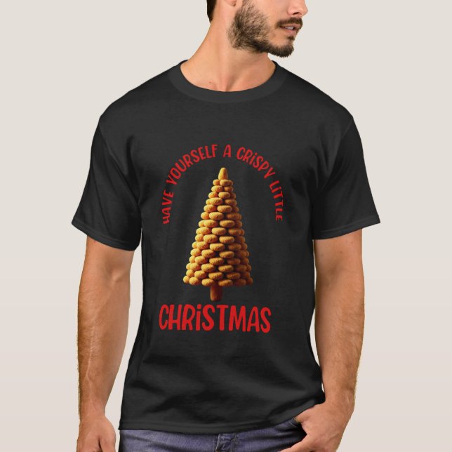 Camiseta Árvore de Natal de Nugget de Frango Meme Comida Fe (Frente)