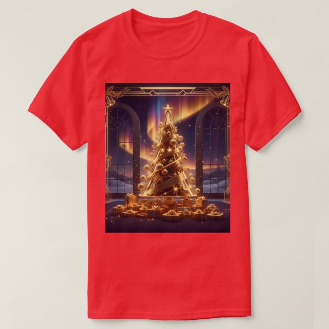 Camiseta arvore de natal de ouro (Frente do Design)