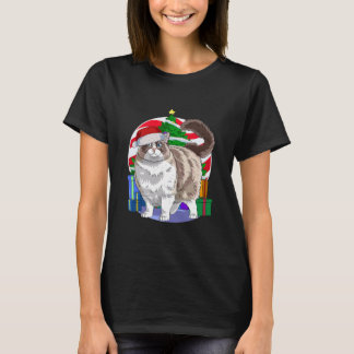 Camiseta Árvore de Natal de Papais noeis de Gato Bonito