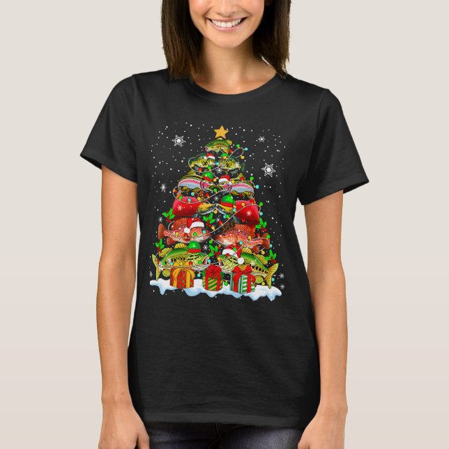 Camiseta Árvore de Natal de Peixe Feliz Natal de Peixe Piad (Frente)