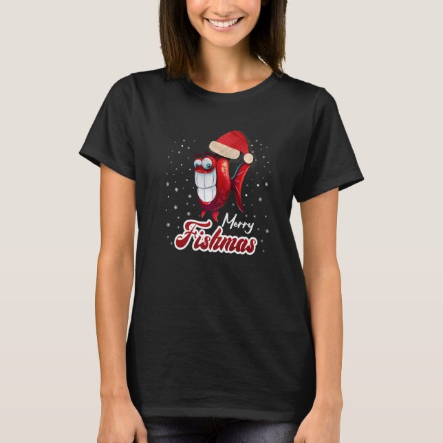Camiseta Árvore de Natal de Pesca Feliz Pescnatal (Frente)
