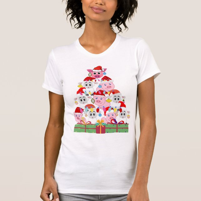 Camiseta Árvore de Natal de Suíno Bonito (Frente)