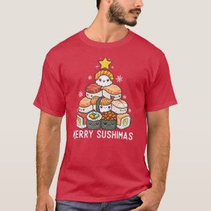 Camiseta Árvore de Natal de Sushi Kawaii Arte de Comida Jap